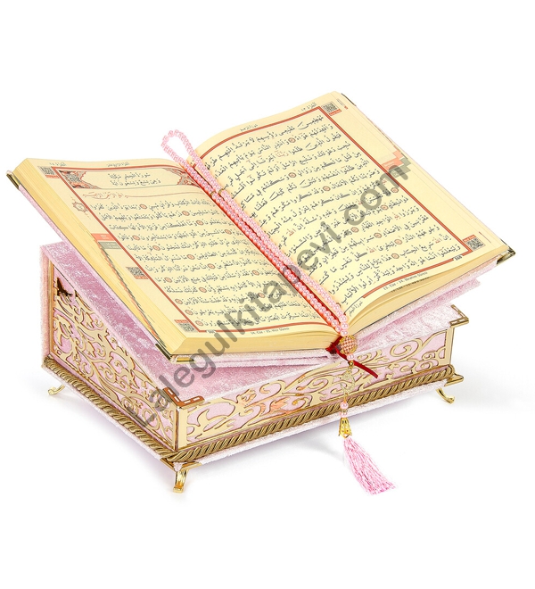 Rahleli%20Lüks%20Sandıklı%20Pembe%20Kadife%20Kuranı%20Kerim%20Seti