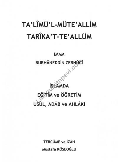 Talimül Müteallim Tercümesi ve Arapçası