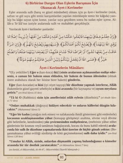 Eşlerin Barışması için Yazılacak Ayeti Kerimeler