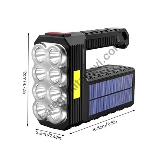 Güneş Solar Panelli Ledli Şarjlı 3 Mod Usb Fener