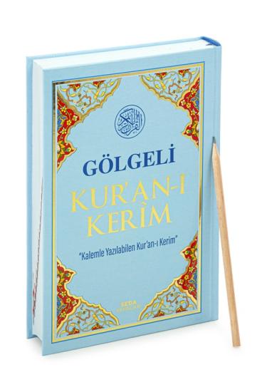 Gölgeli Kuranı Kerim Kalemle Yazılabilen Orta Boy Mavi