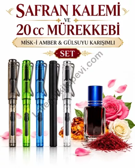 Safran  Kalemi Ve Mürekkebi Misk-i Amber Gülsuyu Karışımlı Set